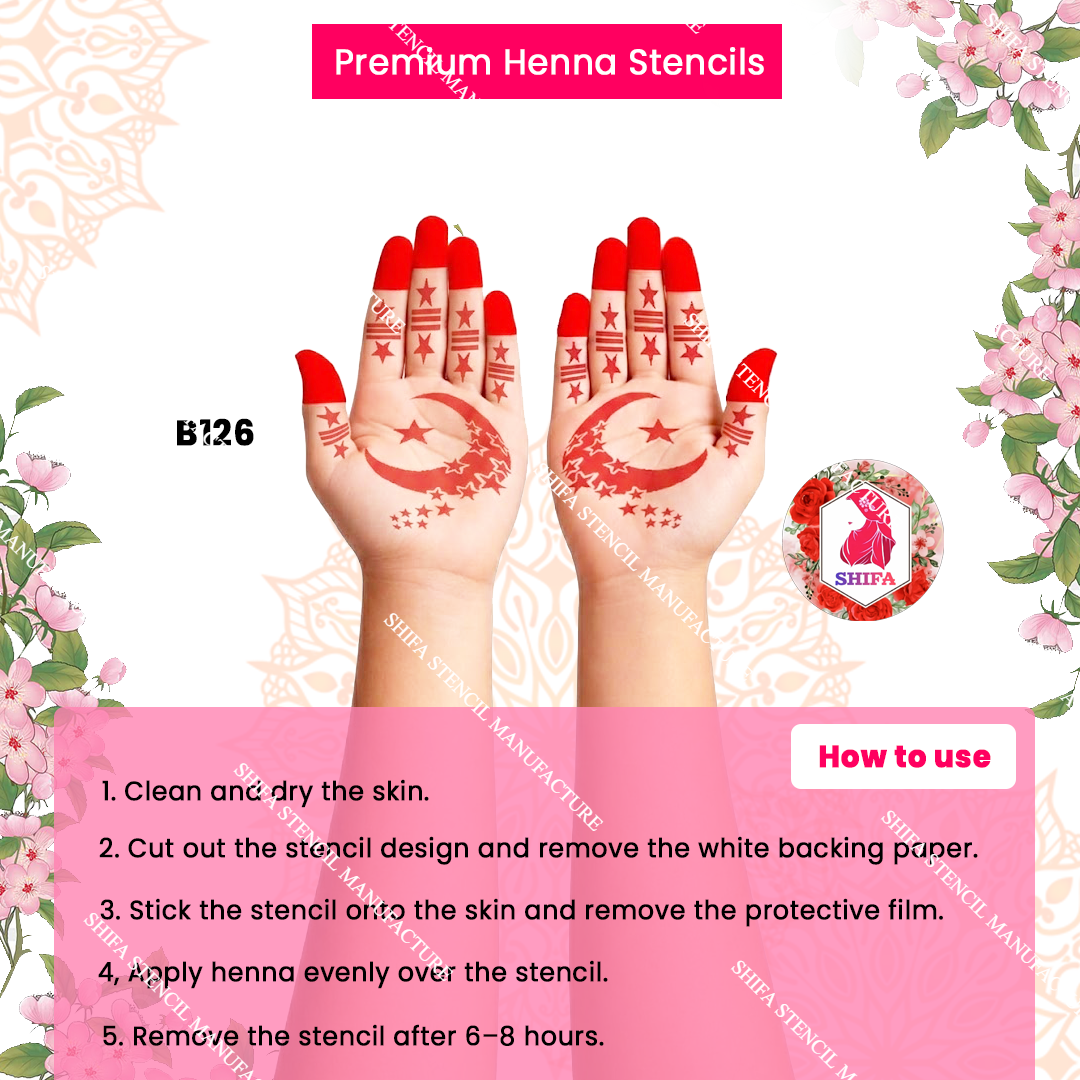 B126 (age 5 to 10) Midnight Starfall Elegance double hand Henna Stencil